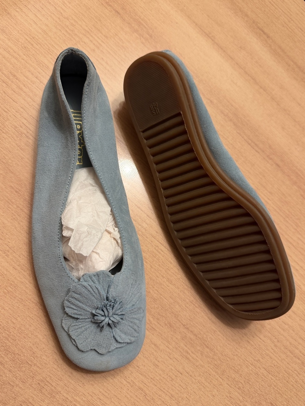 Dexter Light Blue Suede Floral Ballet Flat Size 6.5